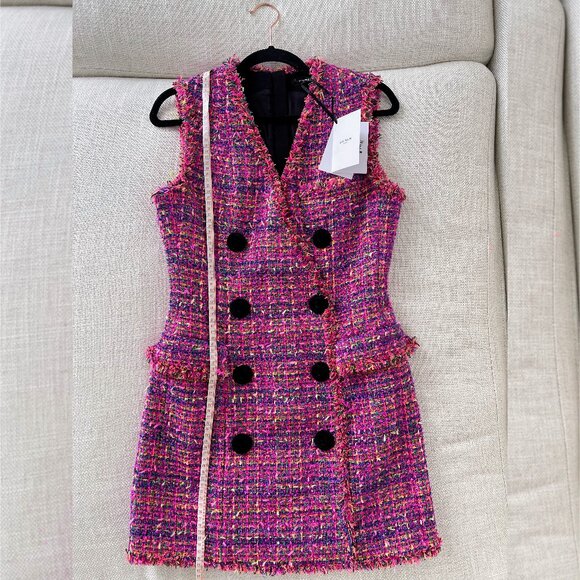 NEW WITH TAGS!!! BALMAIN Double-breasted tweed minidress PINK SIZE 40FR - 8US - Picture 6 of 13